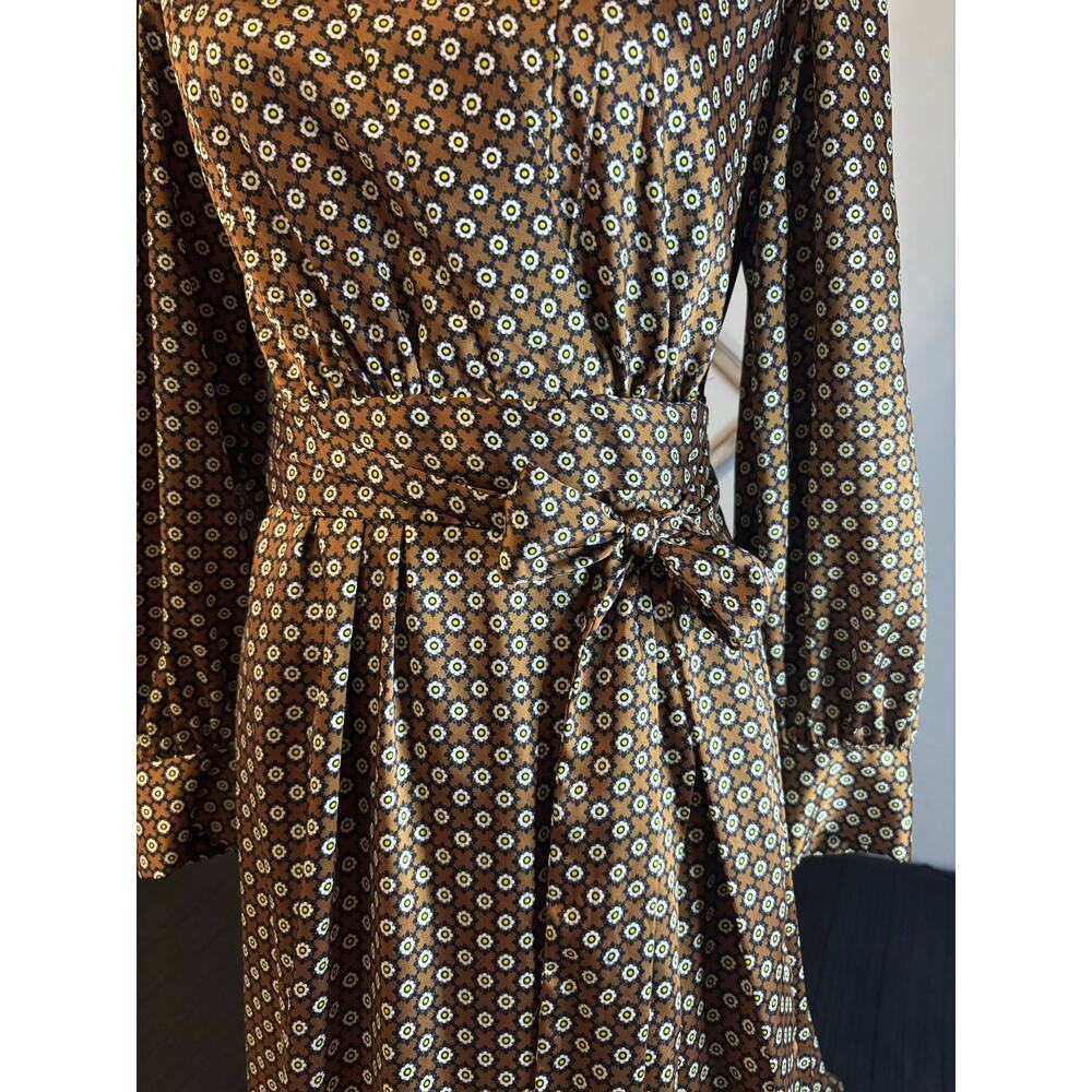 SANDRO JANINE PARIS Floral-Print Wrap-Front Midi Dress Marron US Sz 8 - Picture 6 of 14